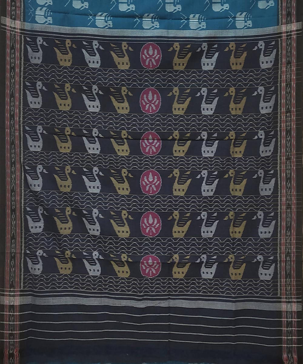 Blue black handwoven cotton ikat nuapatna saree