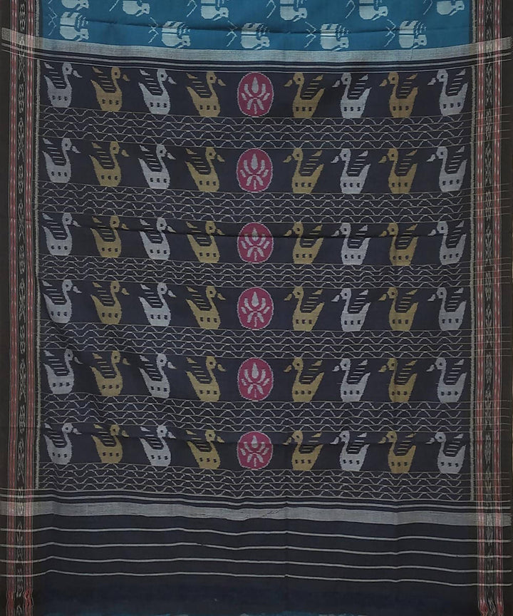 Blue black handwoven cotton ikat nuapatna saree