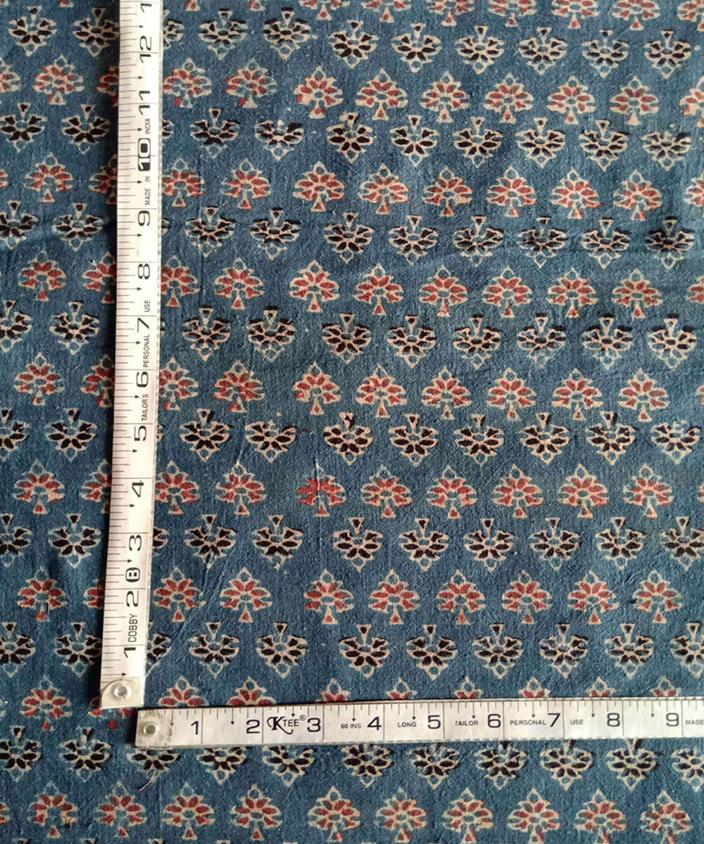 ajrakh block printed indigo blue handspun handloom cotton kurta fabric