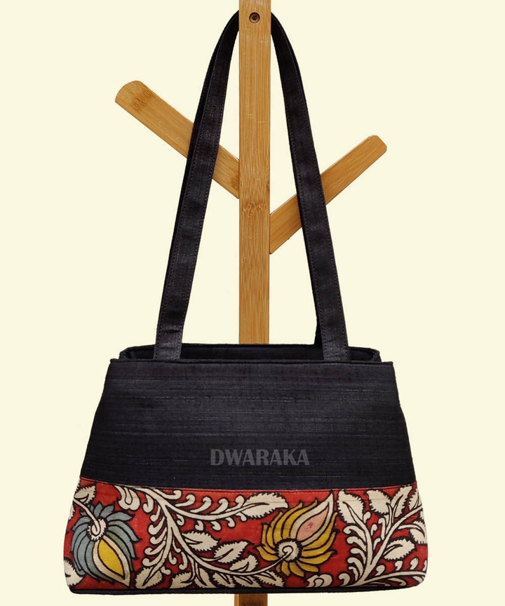 Black hand painted kalamkari silk cotton handbag