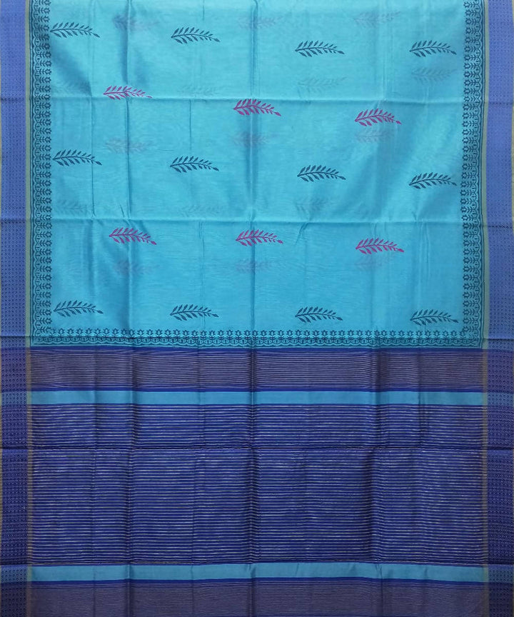 Carolina blue handwoven cotton silk maheshwari saree