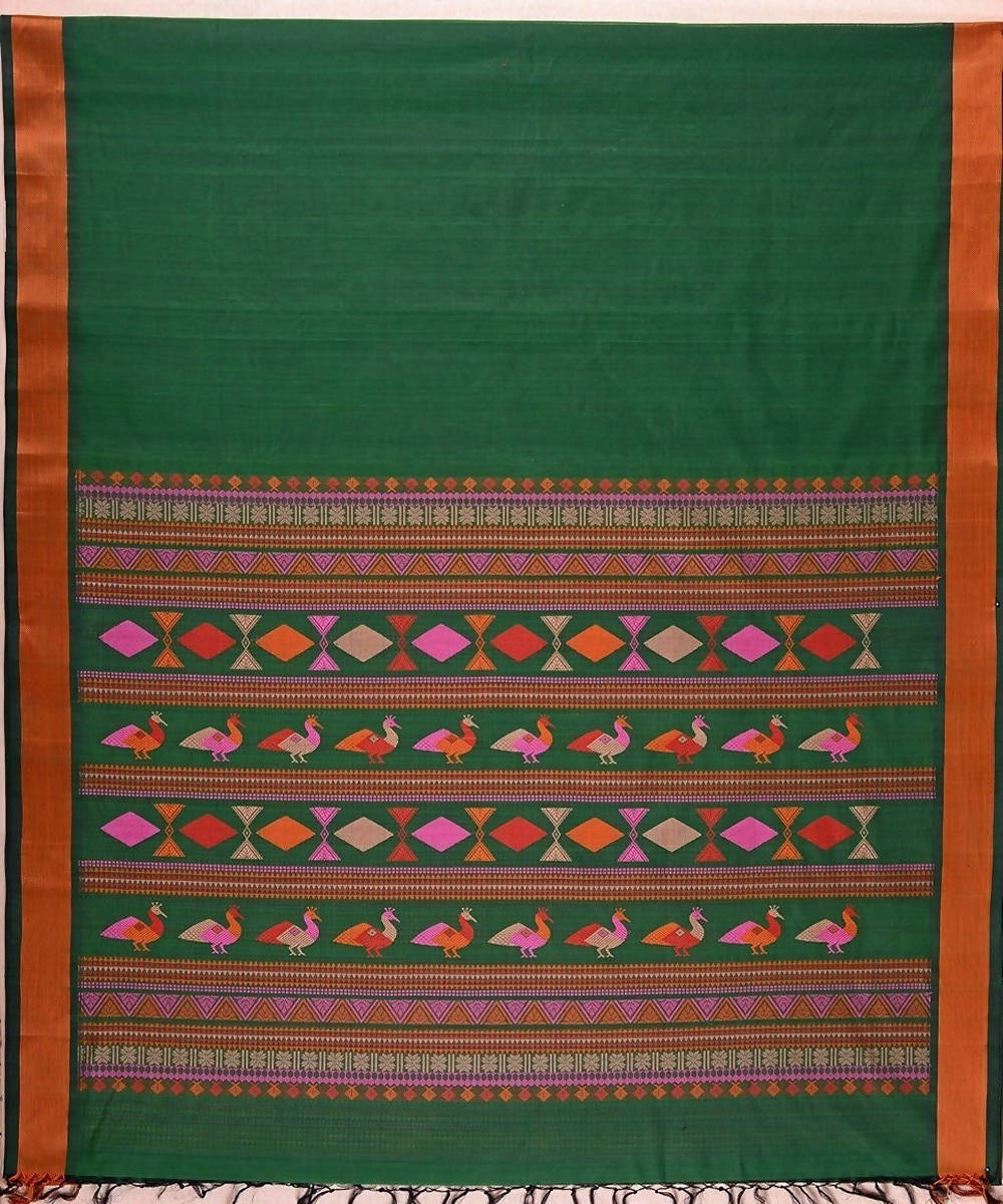 Dark green handloom kanchi cotton saree