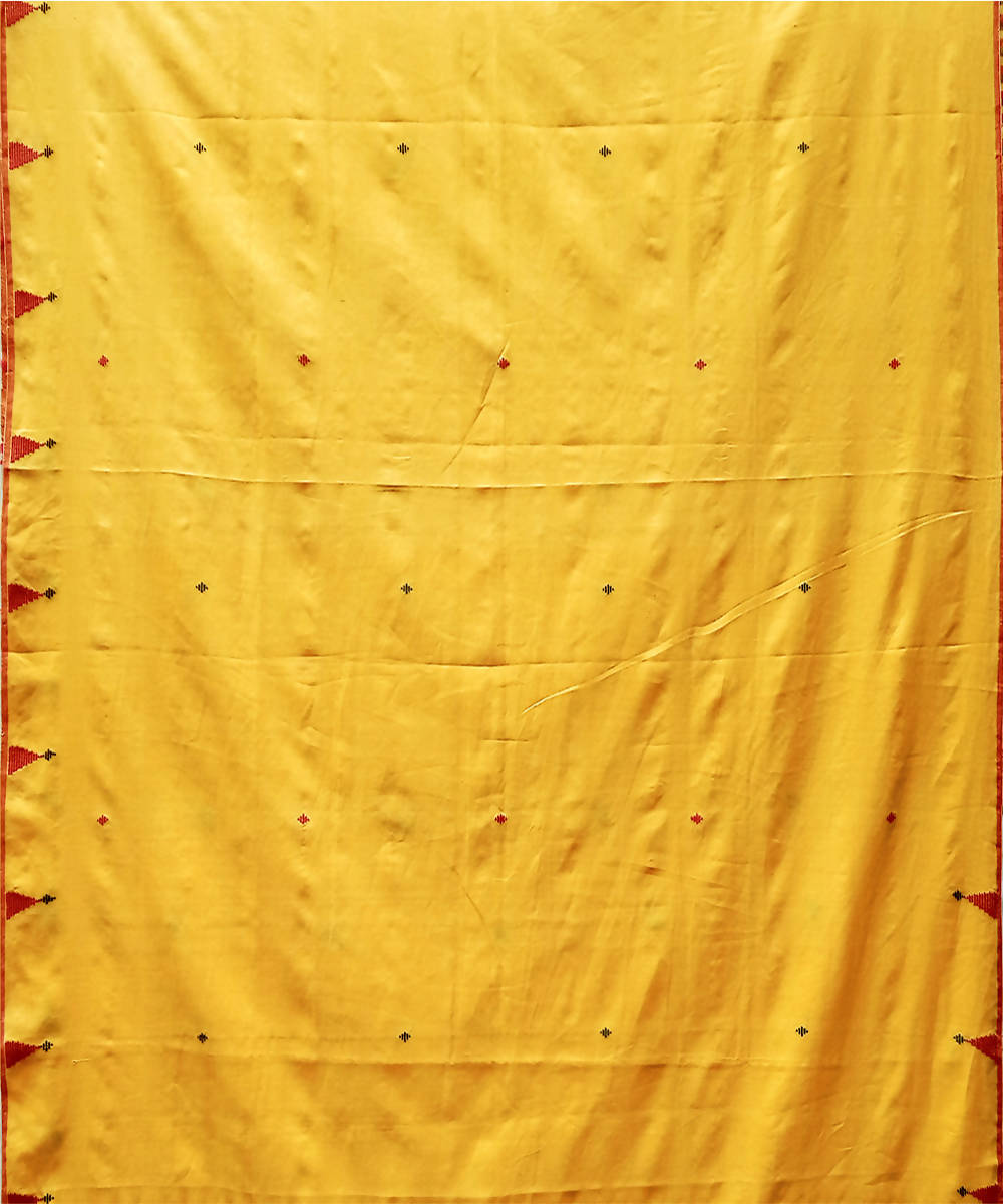 Yellow red handwoven extra weft cotton saree