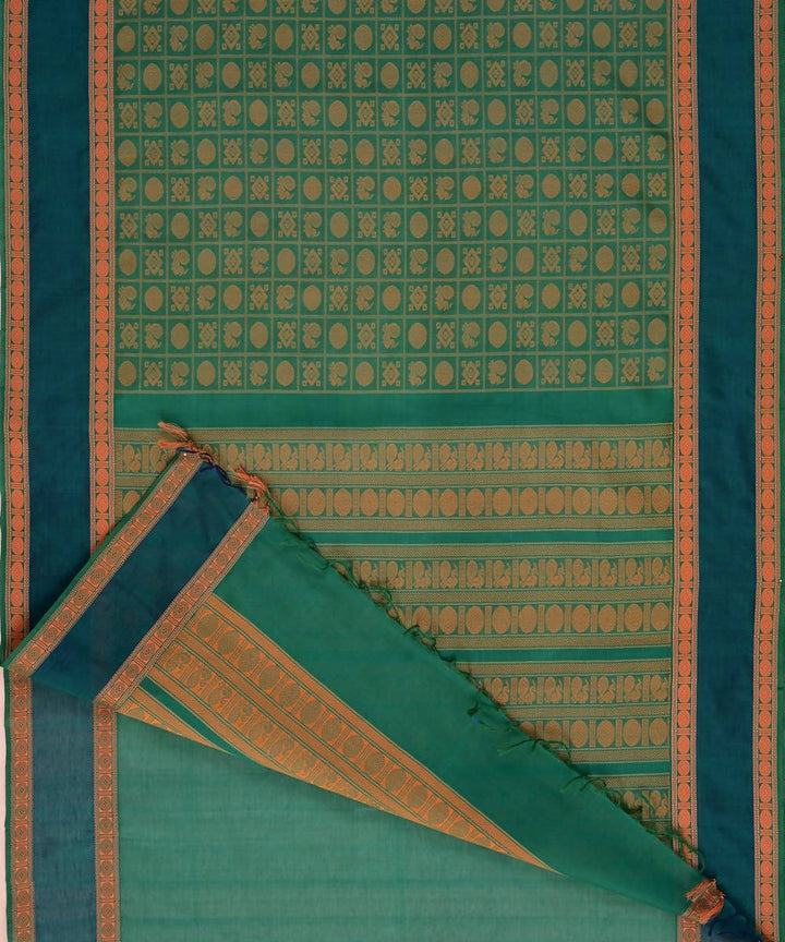 Green kanchi silkcotton saree with ayiram 1000 butta rudraksha border