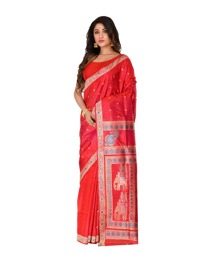 Bengal handwoven red baluchari silk saree