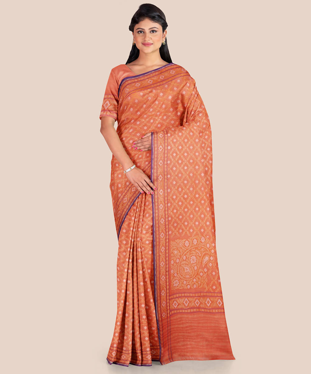 Light orange handwoven georgette silk banarasi saree