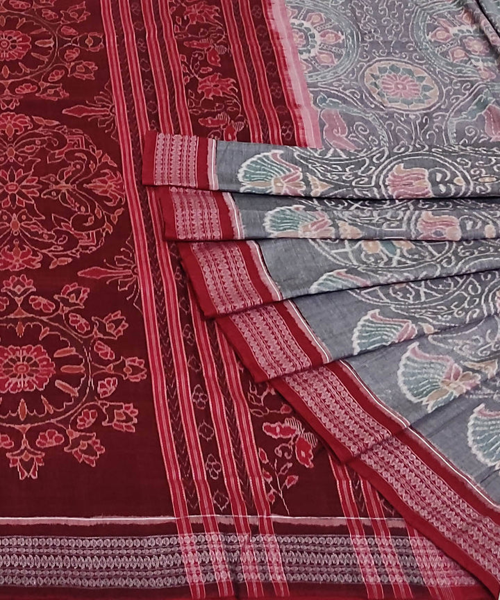 Grey and maroon cotton handloom sambalpuri saree