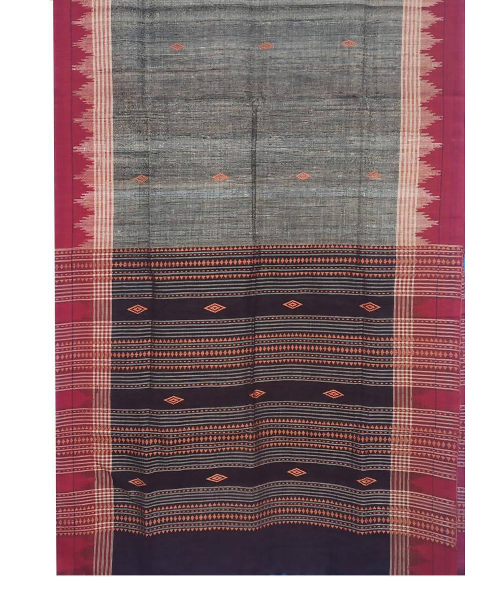 Black Maroon Natural Dye Handloom Kotpad Tussar Cotton Stole