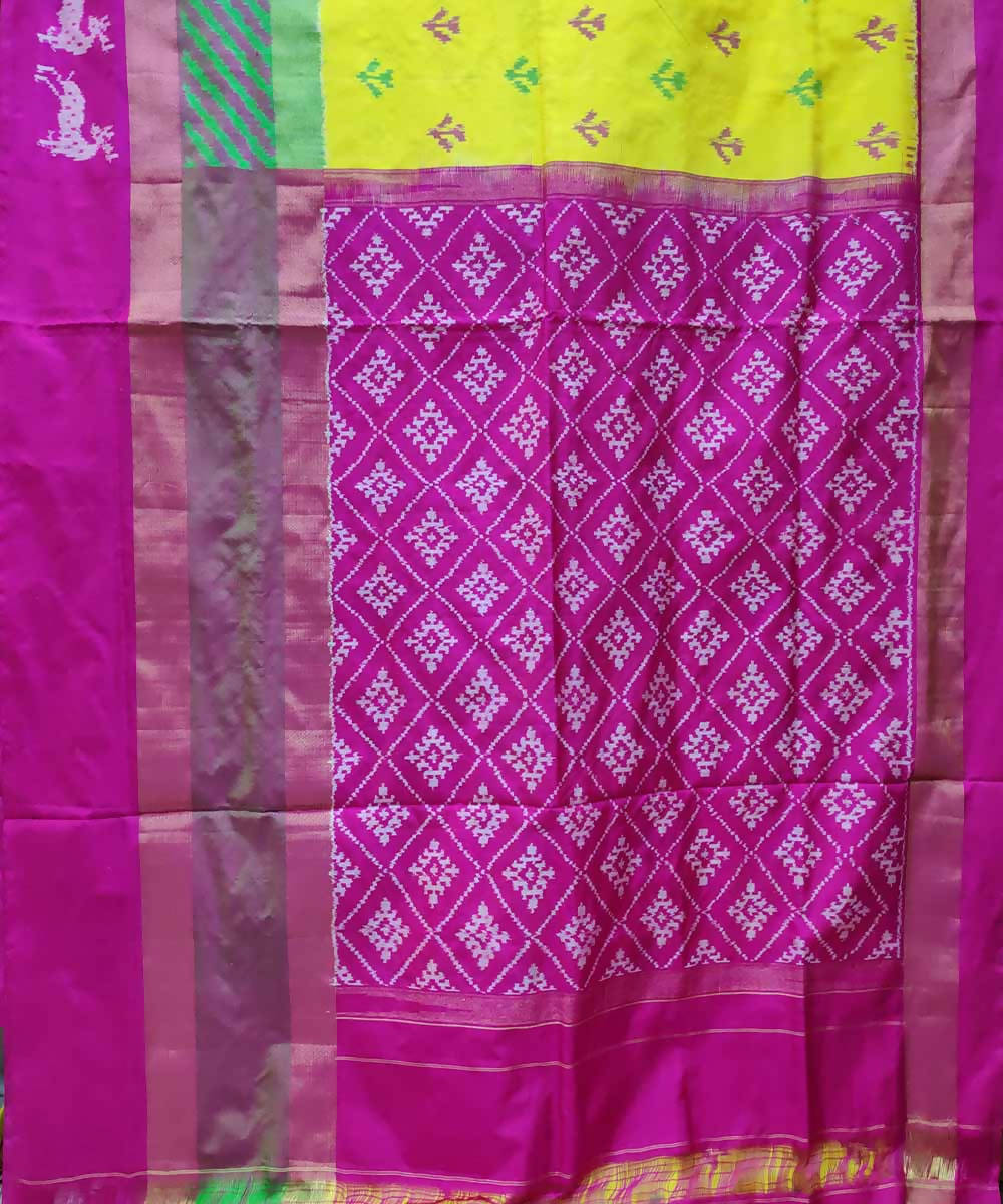 Electric yellow pink handloom silk pochampally ikat saree