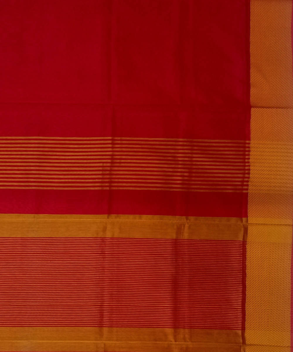 Maheshwari Cherry Red Handwoven Cotton Silk Saree