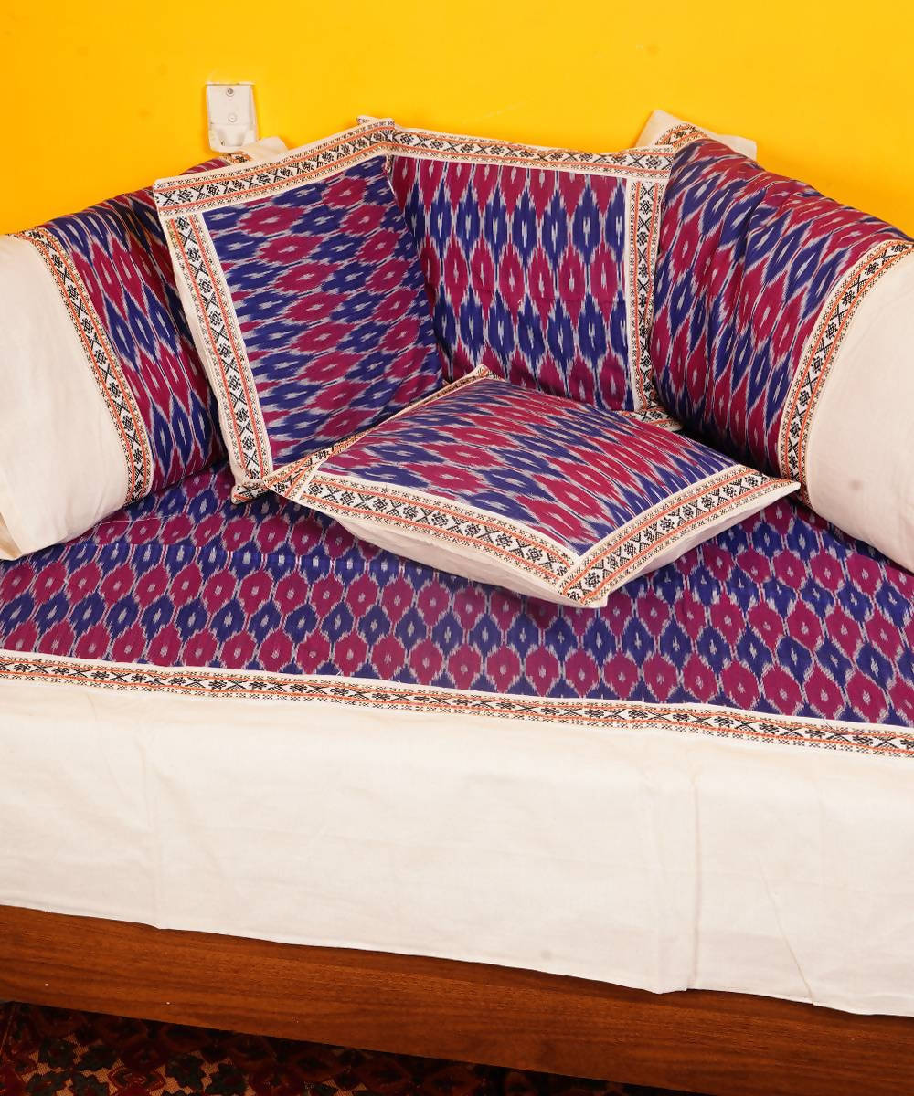 Blue Pink Handloom Pochampally Diwan Set