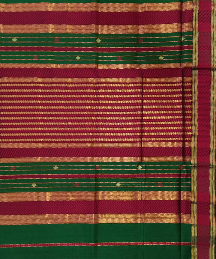 Maheshwari Handloom Dark Green Cotton Silk Saree