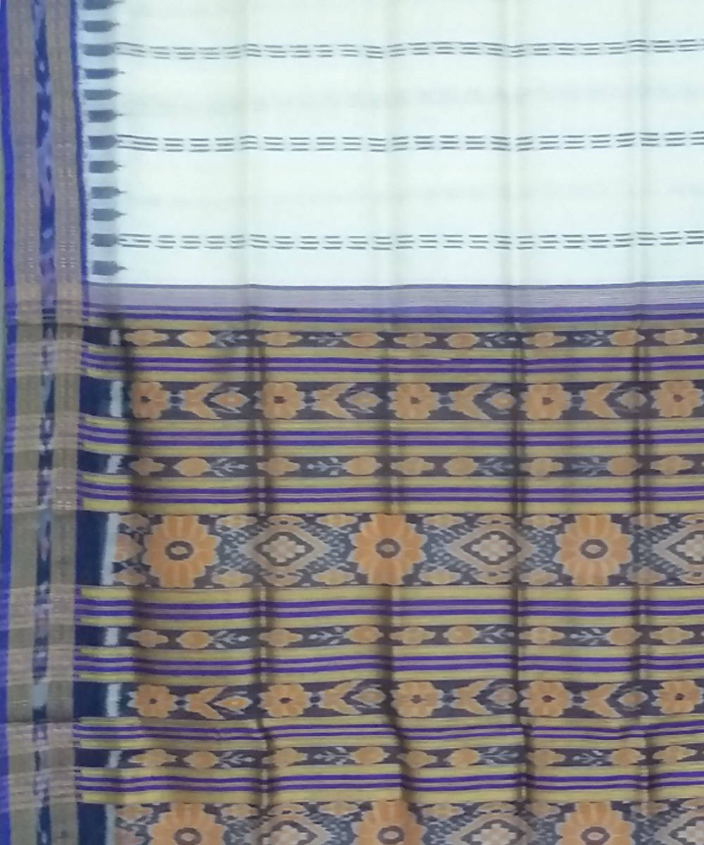 White deep blue handwoven silk khandua saree