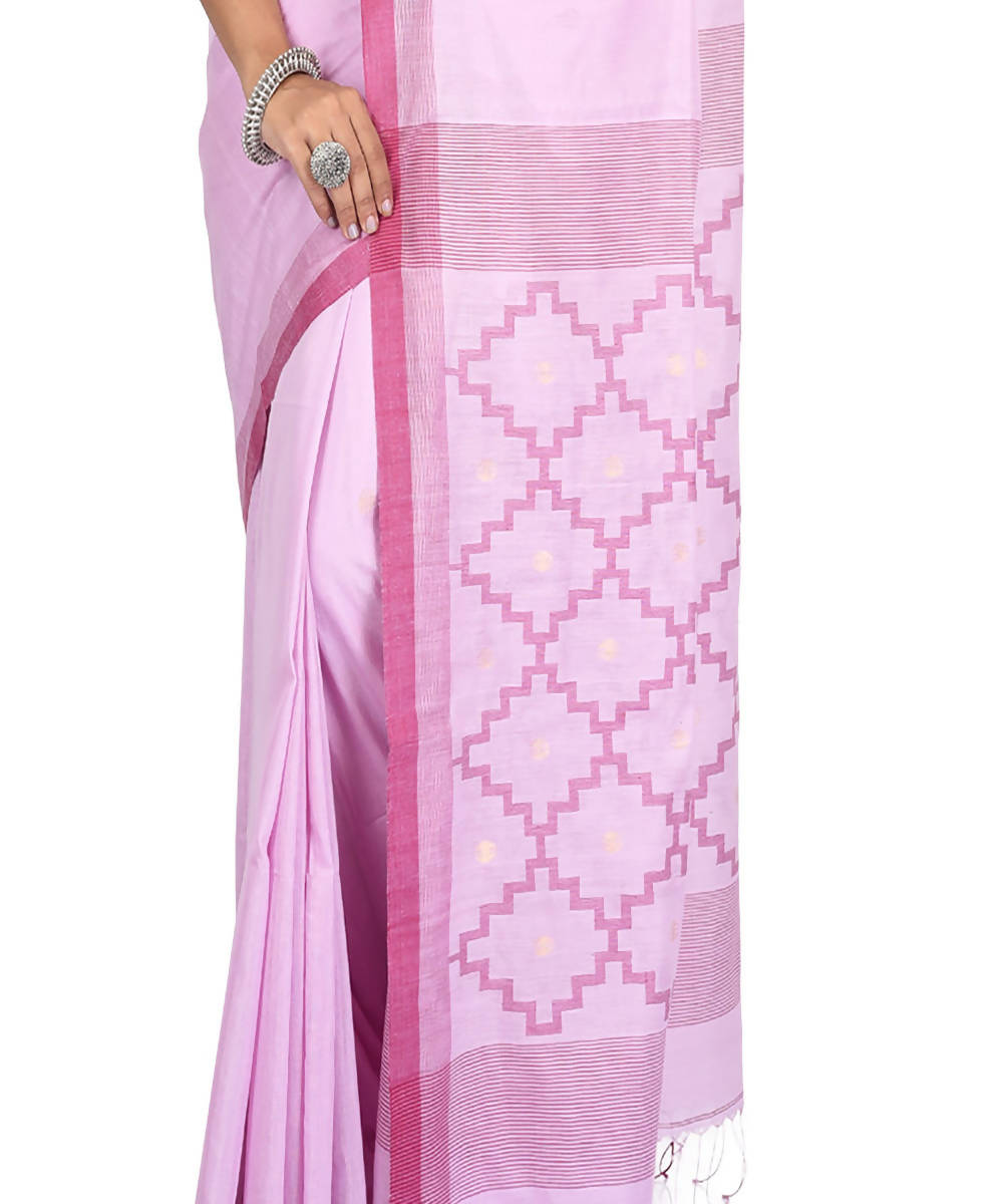 Light pink handwoven bengal cotton silk saree