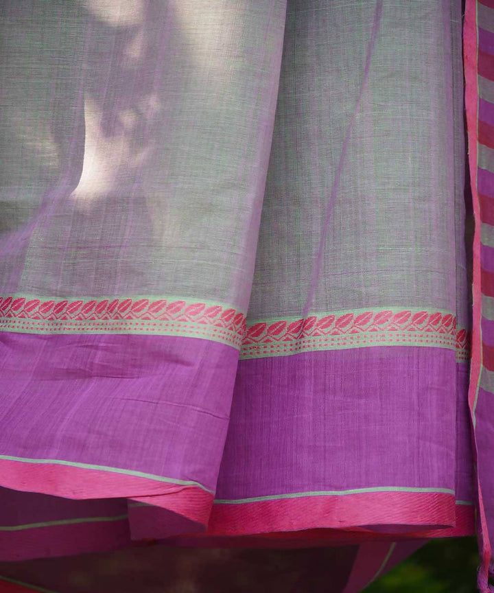 Pale green and purple Cotton Handwoven mangalagiri saree