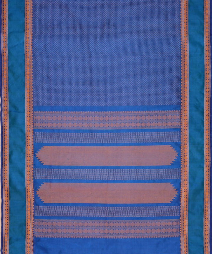 Royal blue kanchi silkcotton saree with plus butta rudraksha border