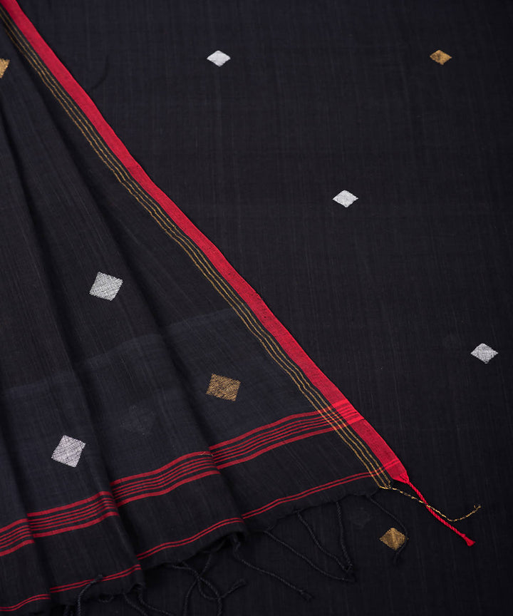 Black jamdani handwoven cotton saree