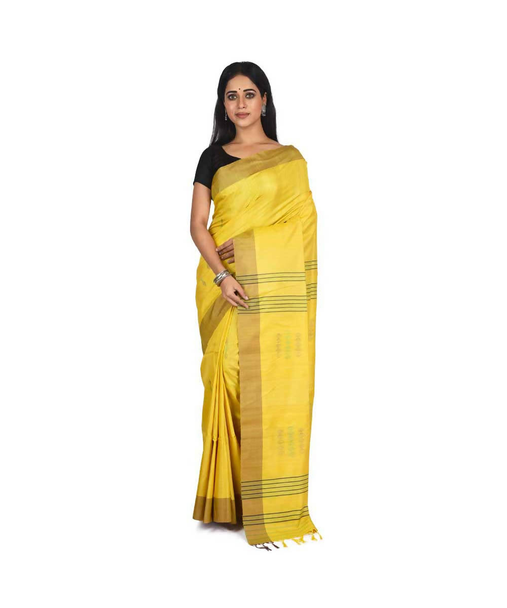 Yellow Bengal handloom handspun tussar saree