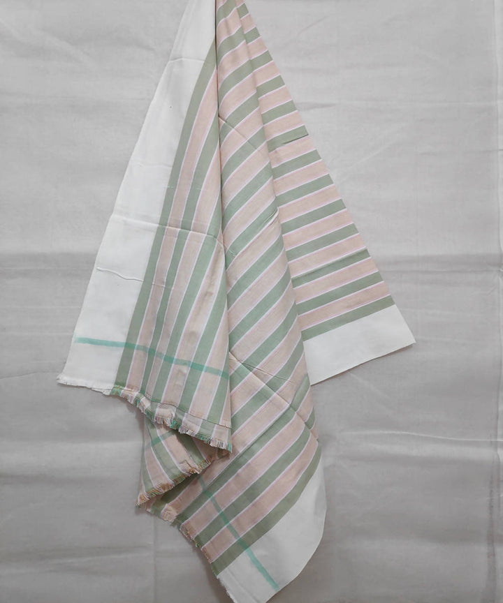 Beige and green stripes handwoven cotton towel