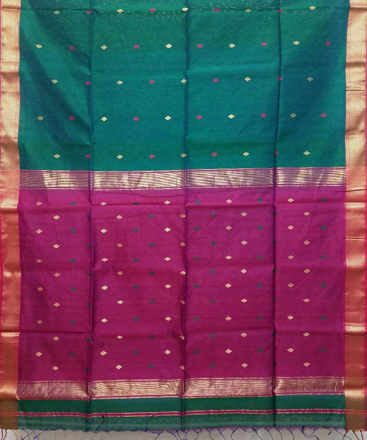 Dark green magenta handwoven cotton silk maheshwari saree
