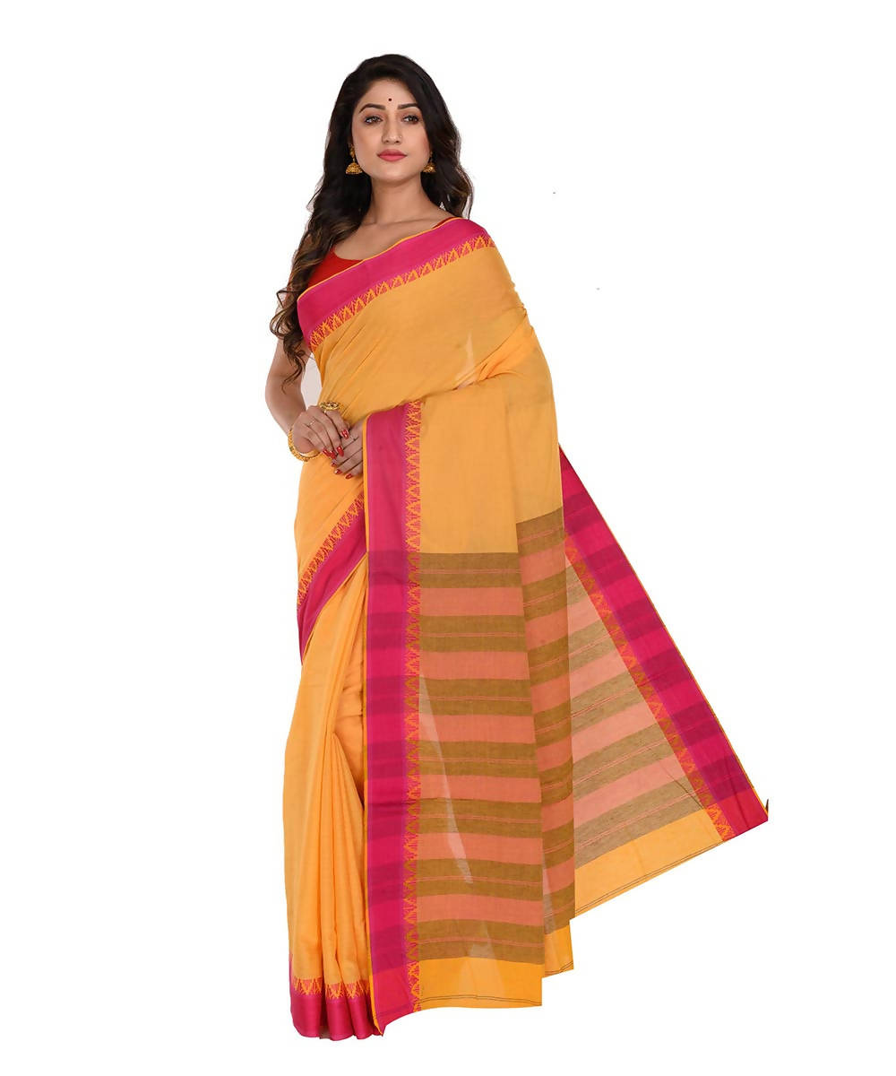 Yellow bengal handwoven cotton saree