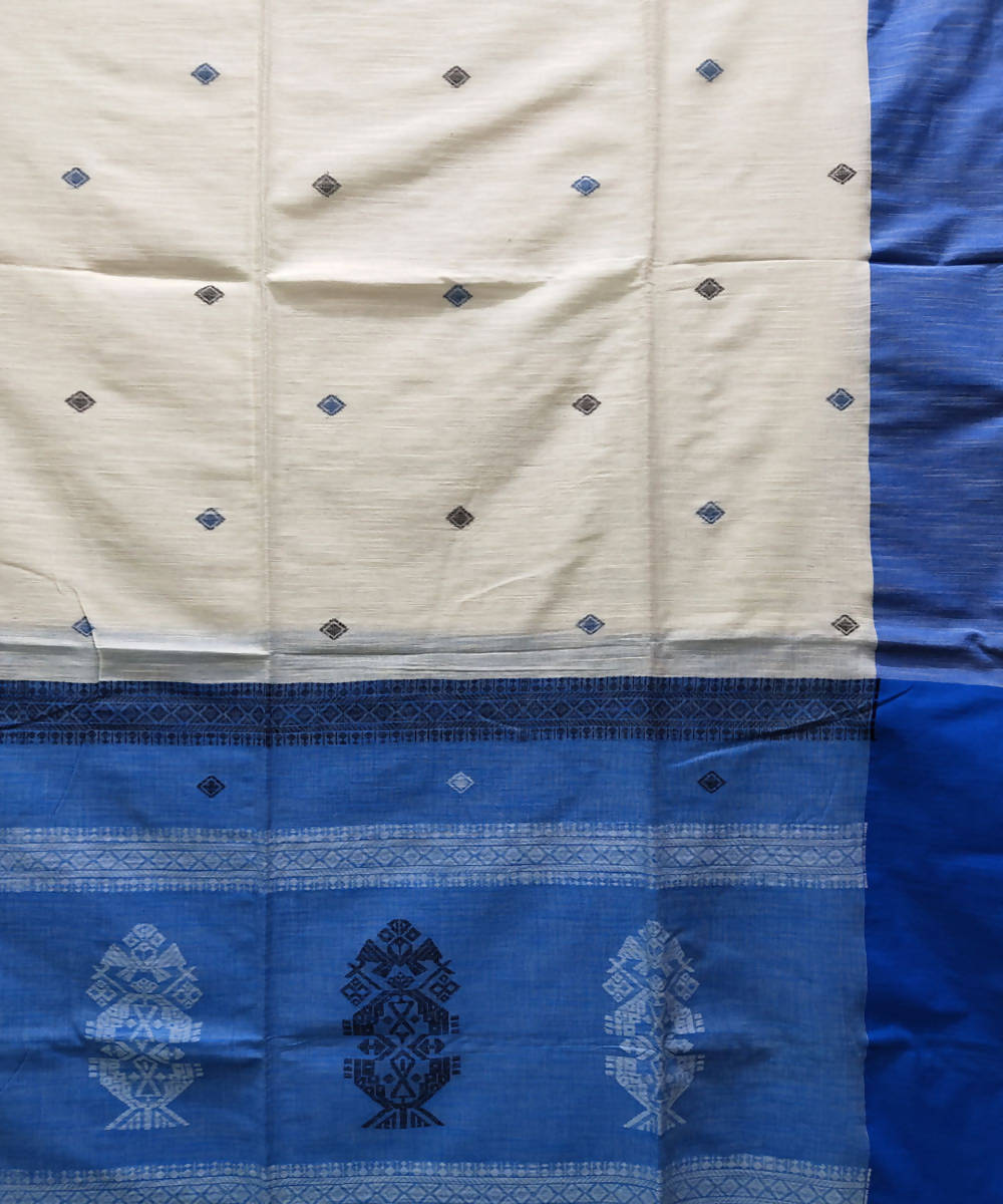 Beige and blue handwoven cotton saree