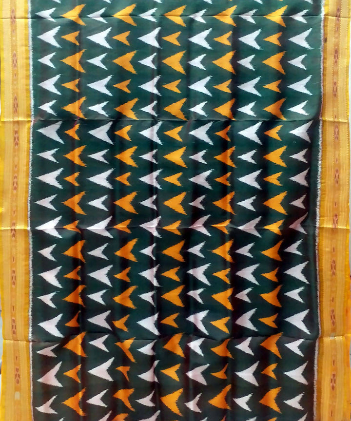 Dark green and mustard handwoven silk khandua saree