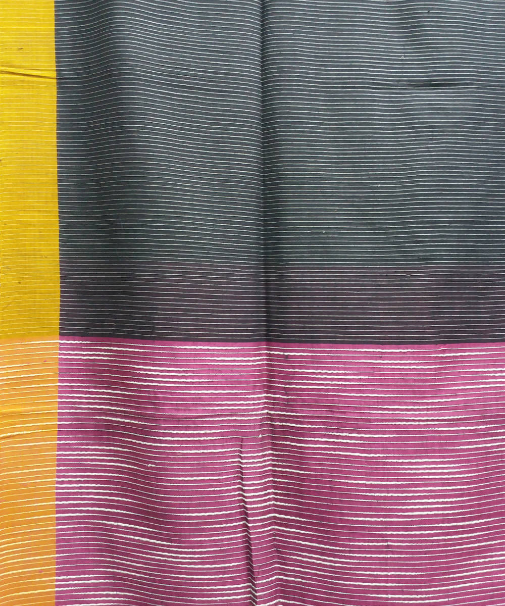 Black and pink handspun handwoven cotton bengal saree