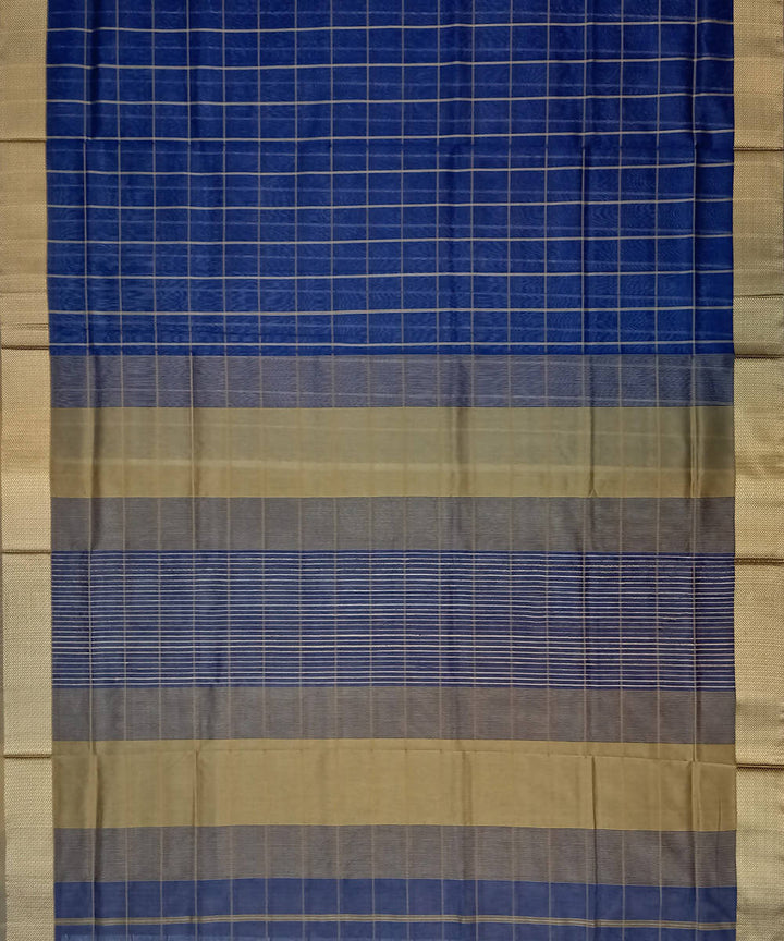 Royal Blue Checks Maheshwari Handwoven Cotton Silk Saree