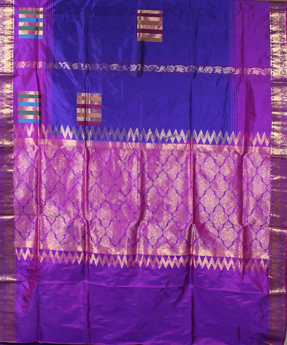 navy and purple karnataka handwoven silk saree