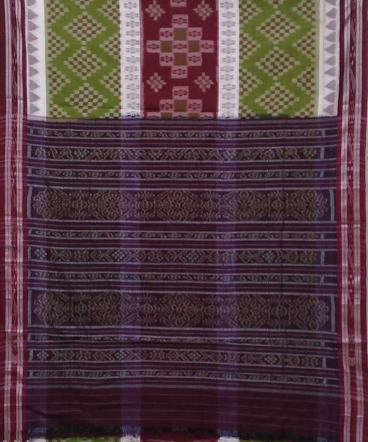 Avocado burgundy handwoven nuapatana ikat cotton saree