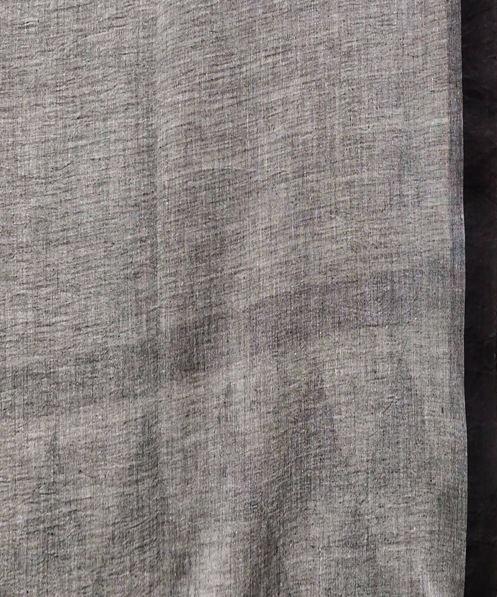 Grey black handloom muslin cotton saree