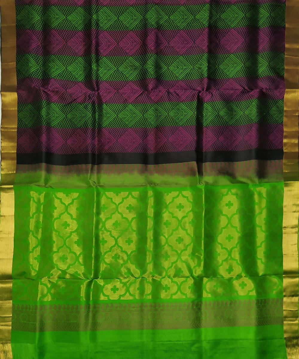Black and green handloom soft silk saree