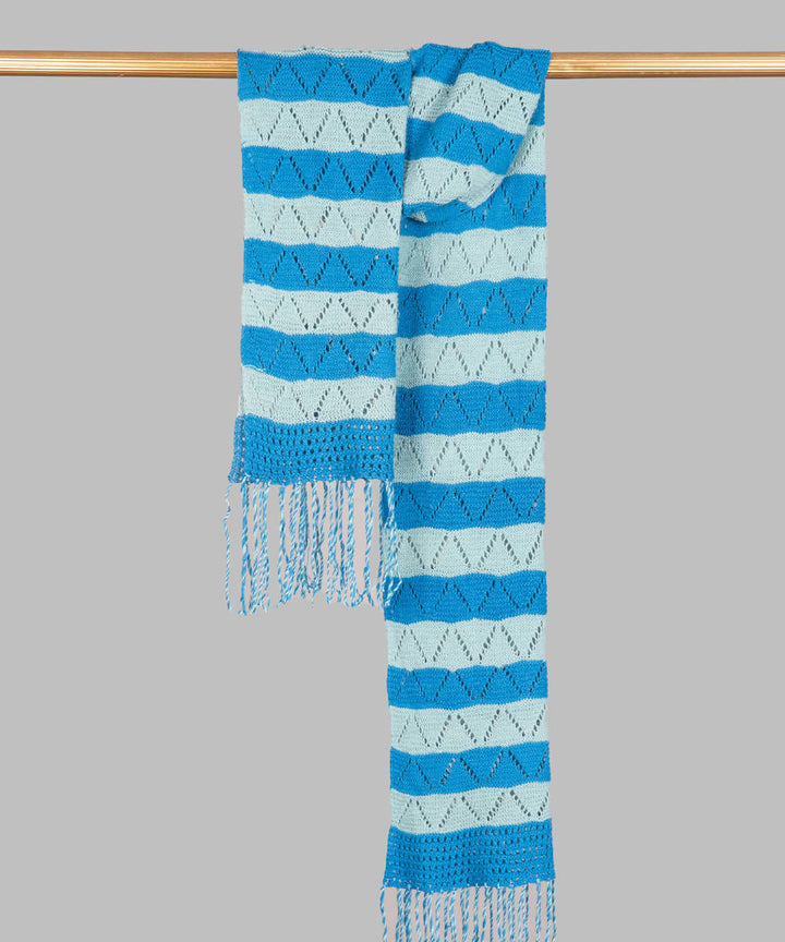 Blue platinum knitted panchachuli wool blend pashmina scarf