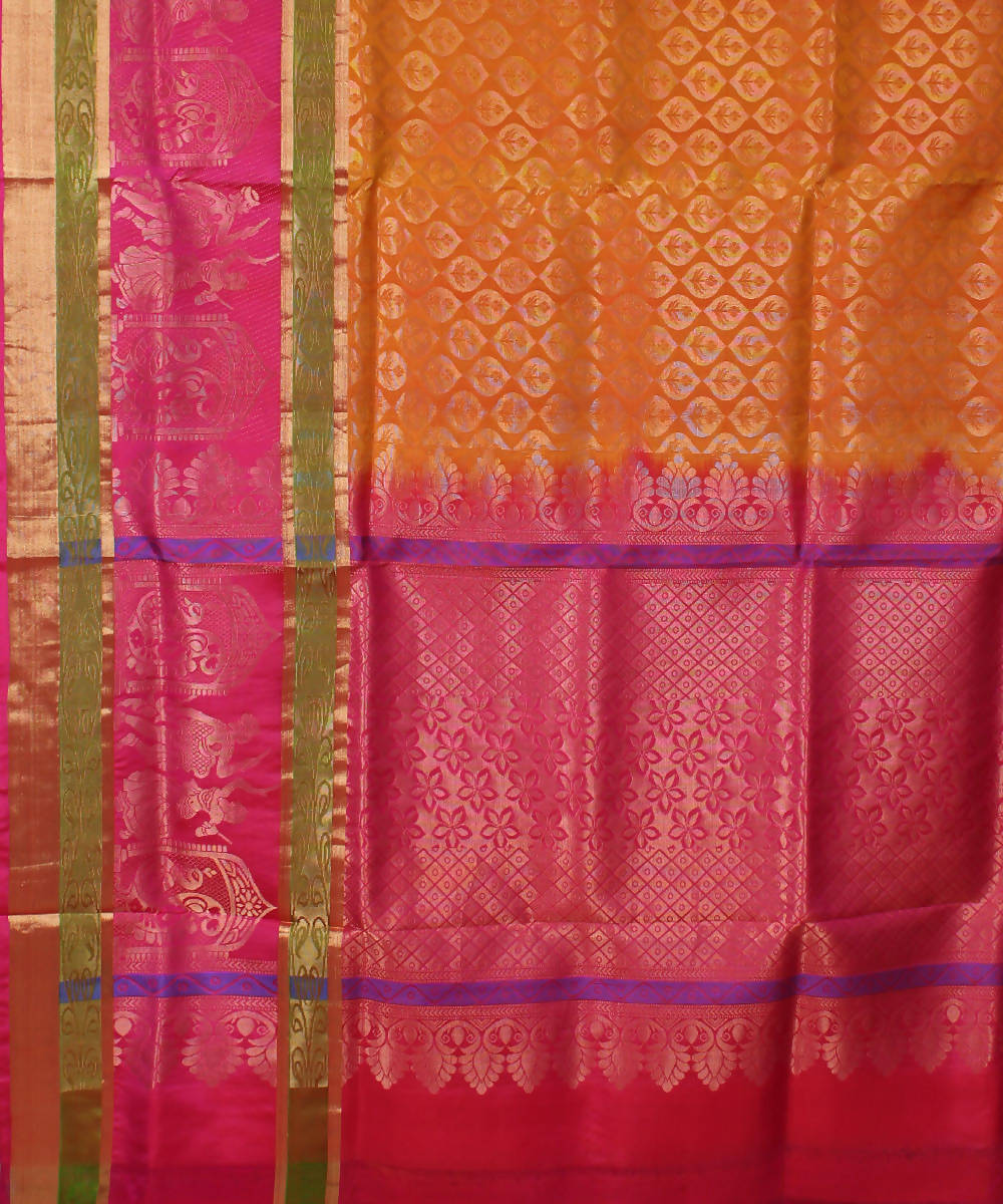 Mustard Pink Handloom Silk Saree