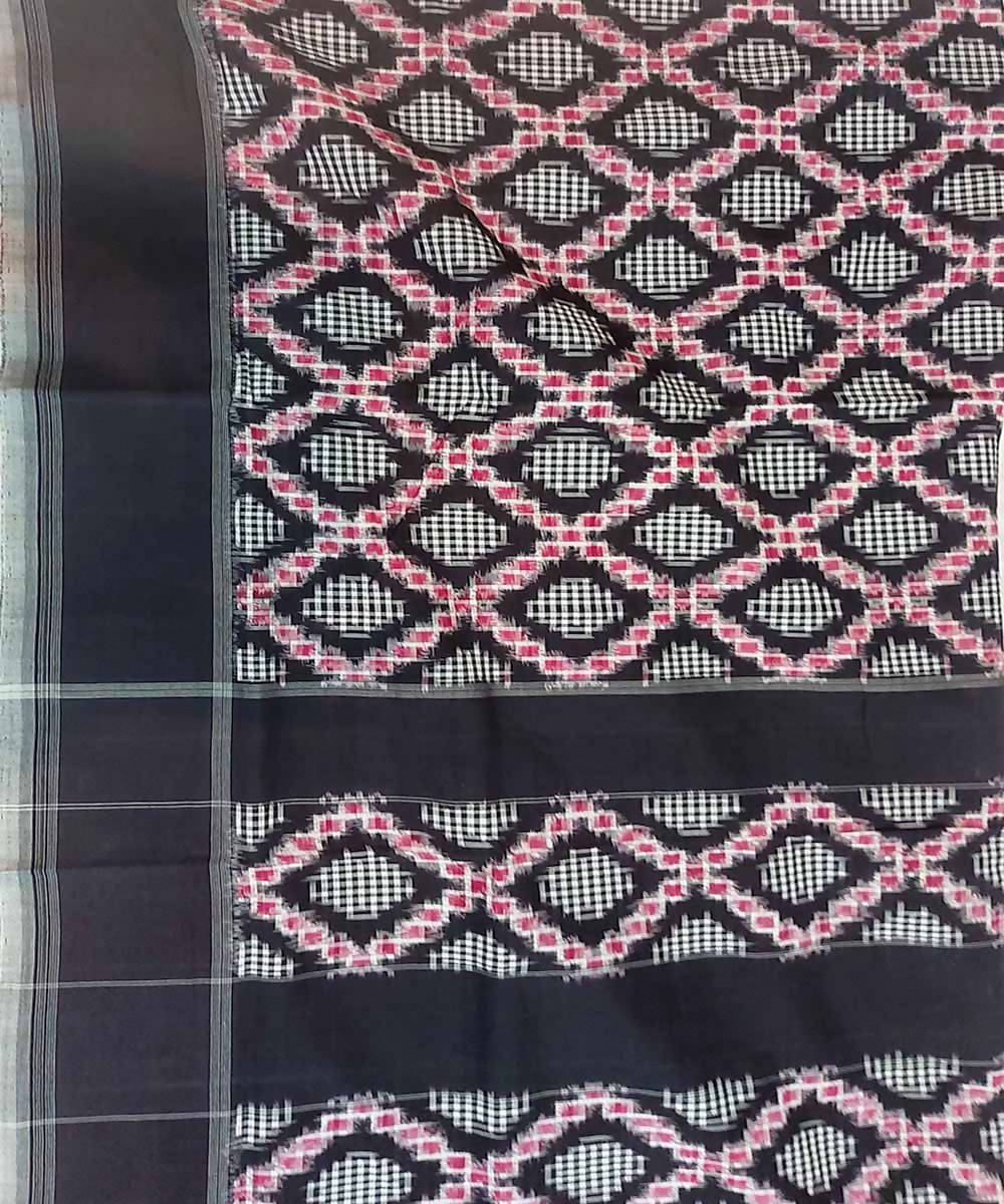 Black handwoven cotton ikat pochampally saree