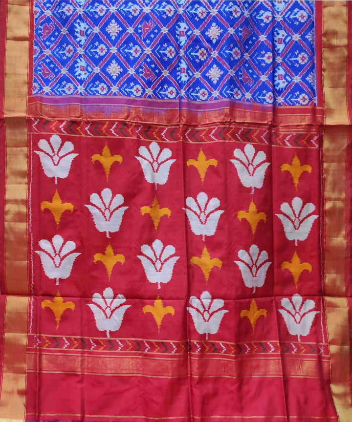 Violet blue with red handwoven ikkat silk pochampally saree