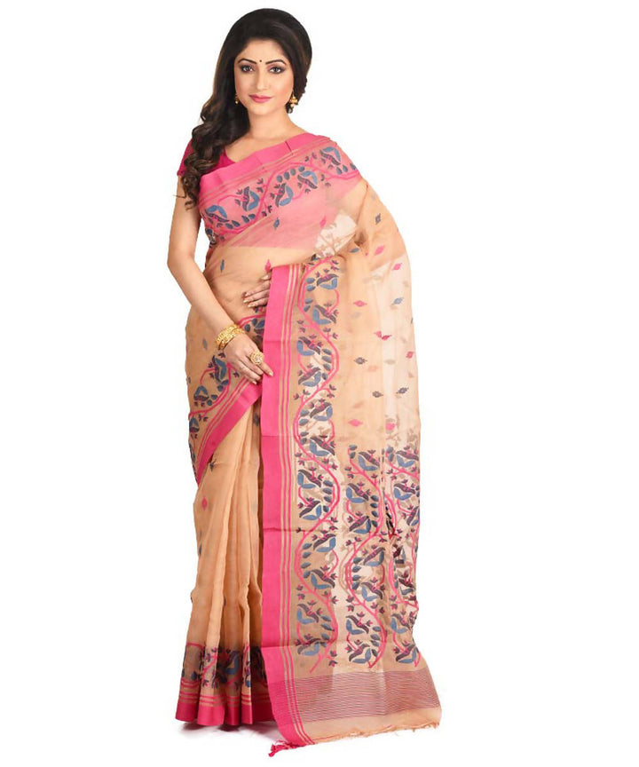 Resham shilpi cream bengal silk saree with handwoven jamdani work