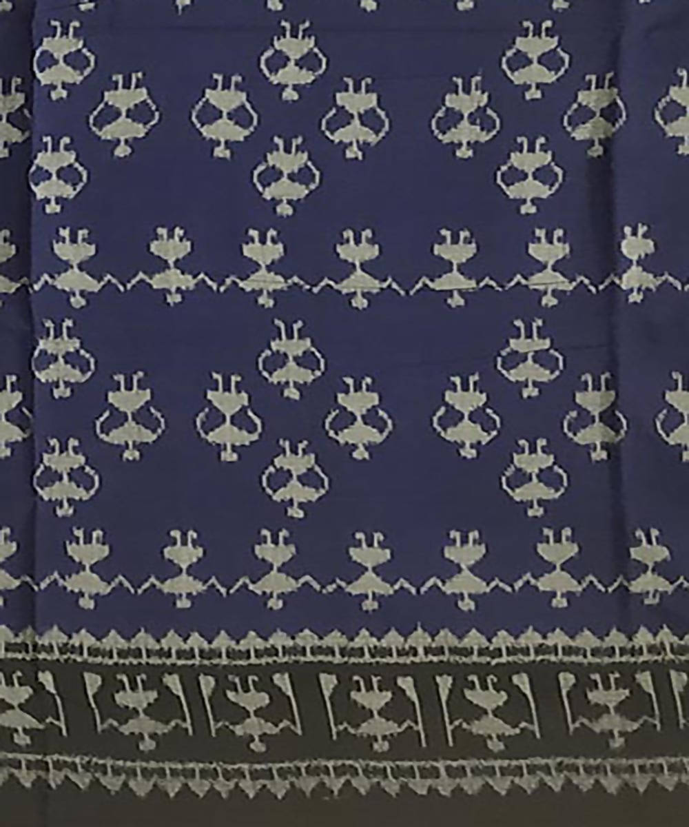 Navy blue green handwoven cotton ikat nuapatna saree