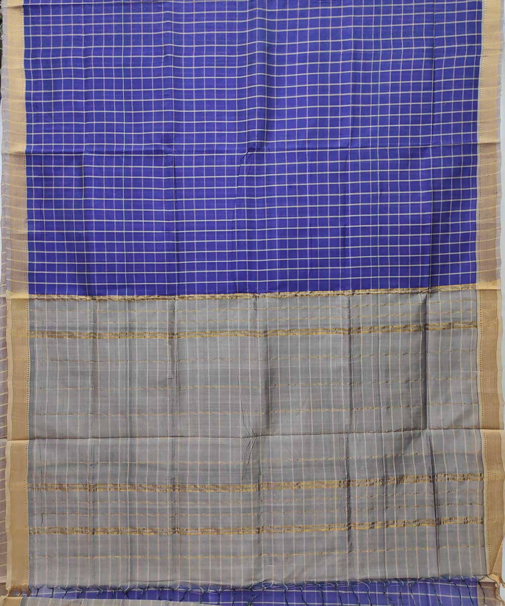 Blue checks handloom cotton silk mangalagiri saree