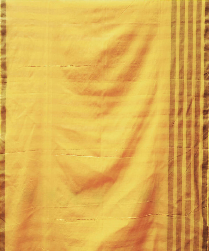 Yellow red hand woven extra weft cotton silk saree