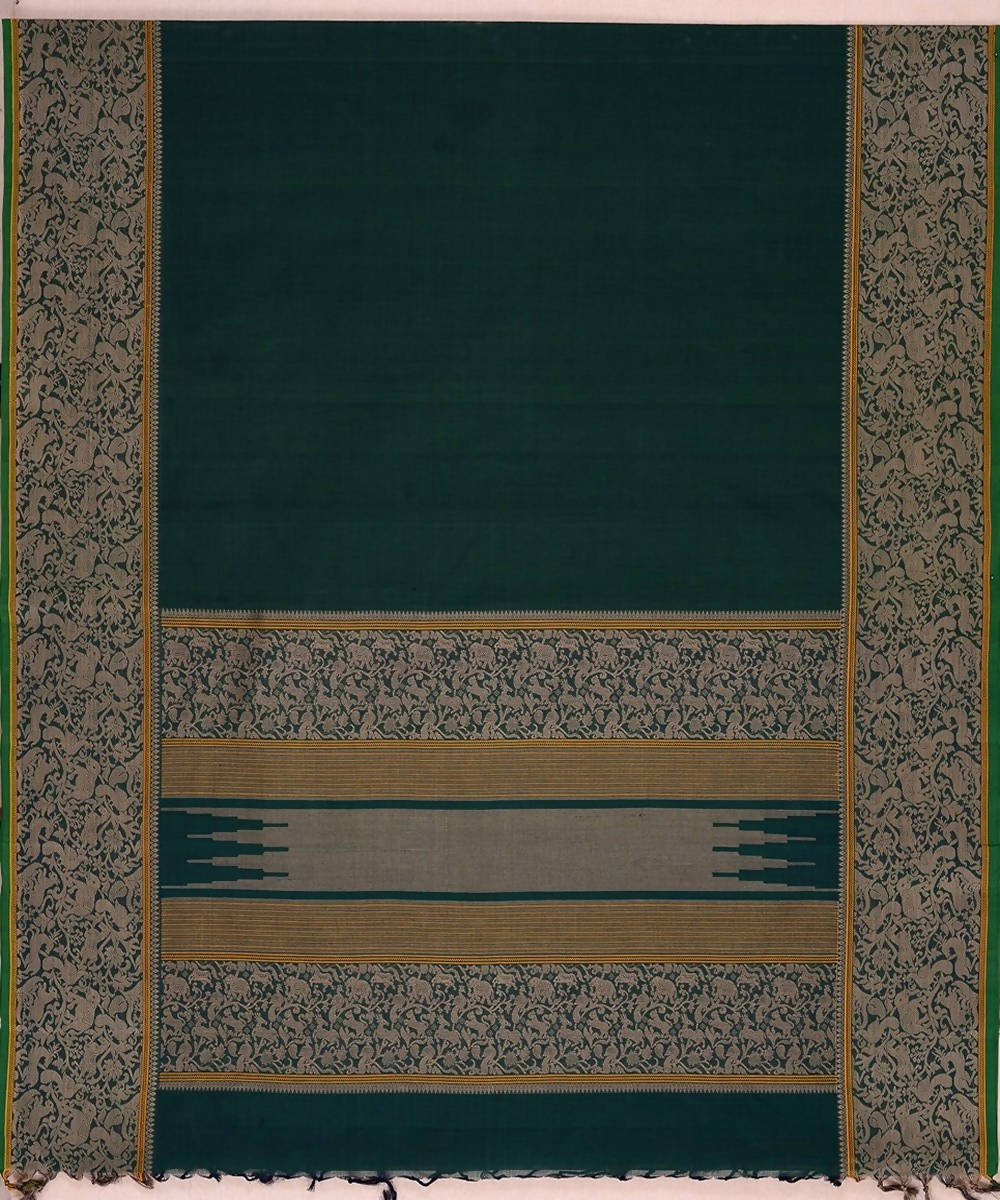 Dark green handloom kanchi cotton saree with lace vanasingaram border