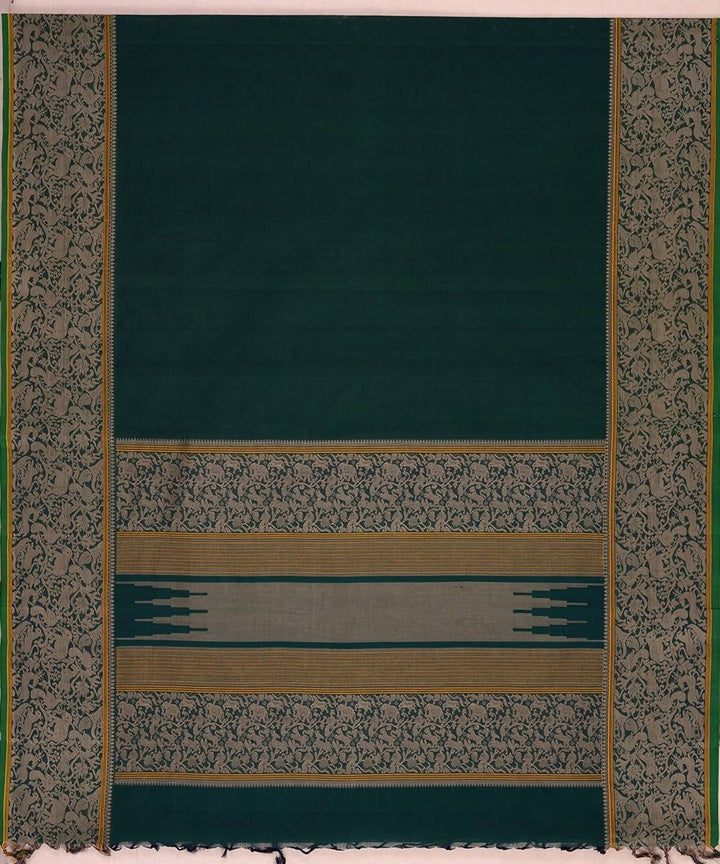 Dark green handloom kanchi cotton saree with lace vanasingaram border