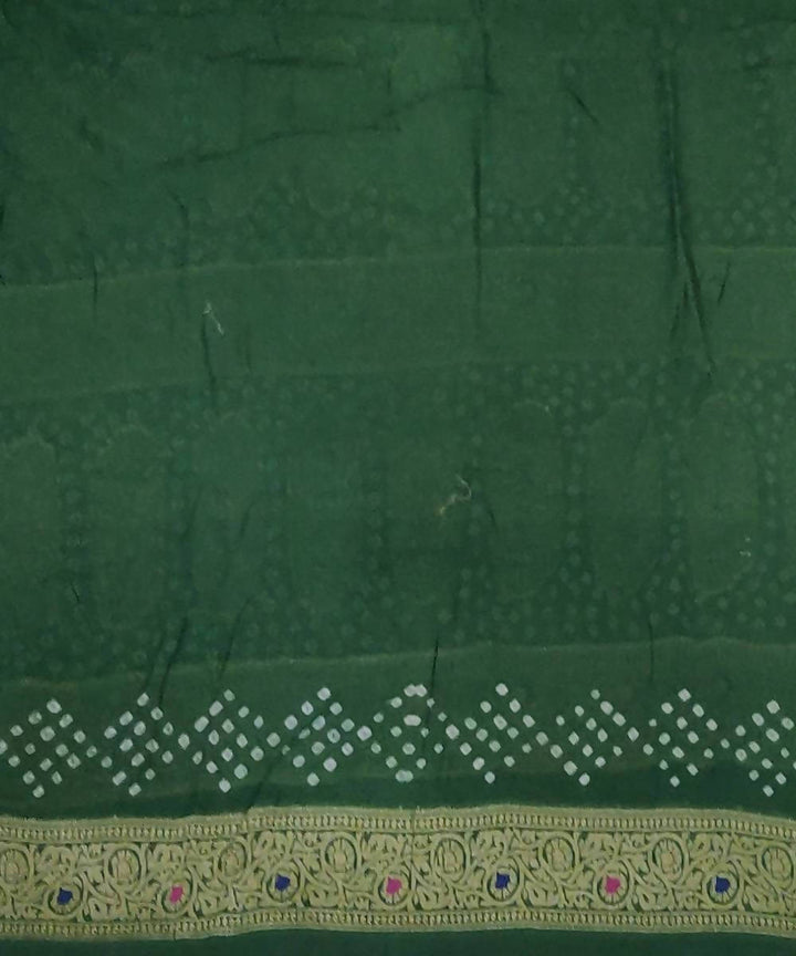 Bottle Green Handprinted tie dye Bandhani Silk Saree