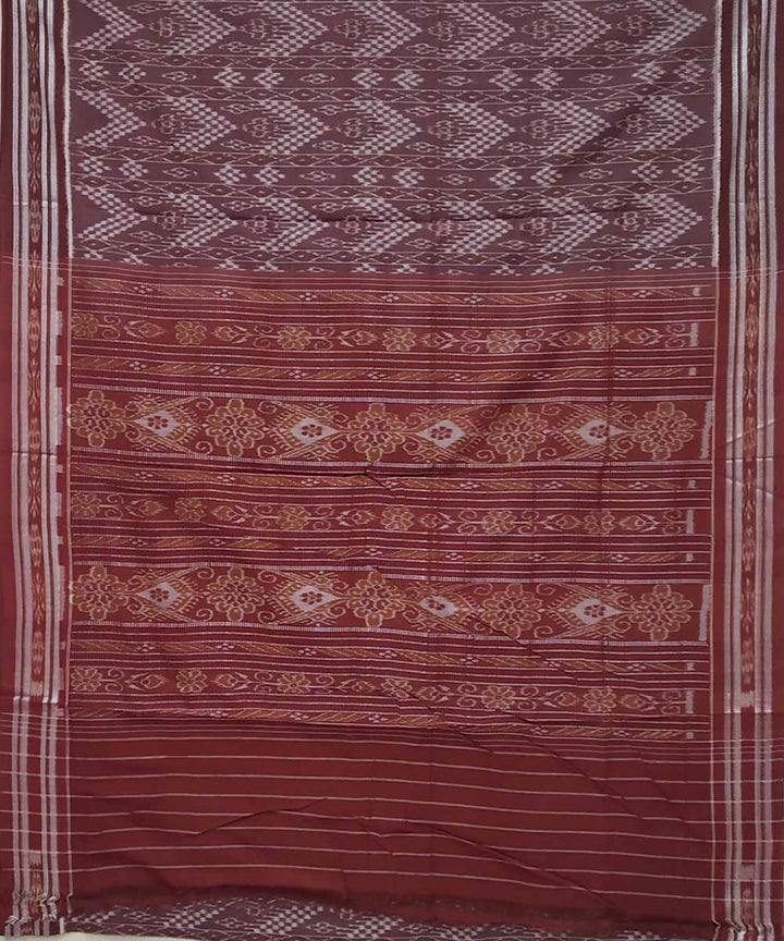 Mahogany brown handwoven cotton ikat nuapatna saree