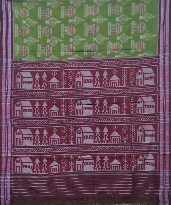 Avocado mahogany handwoven nuapatana ikat cotton saree