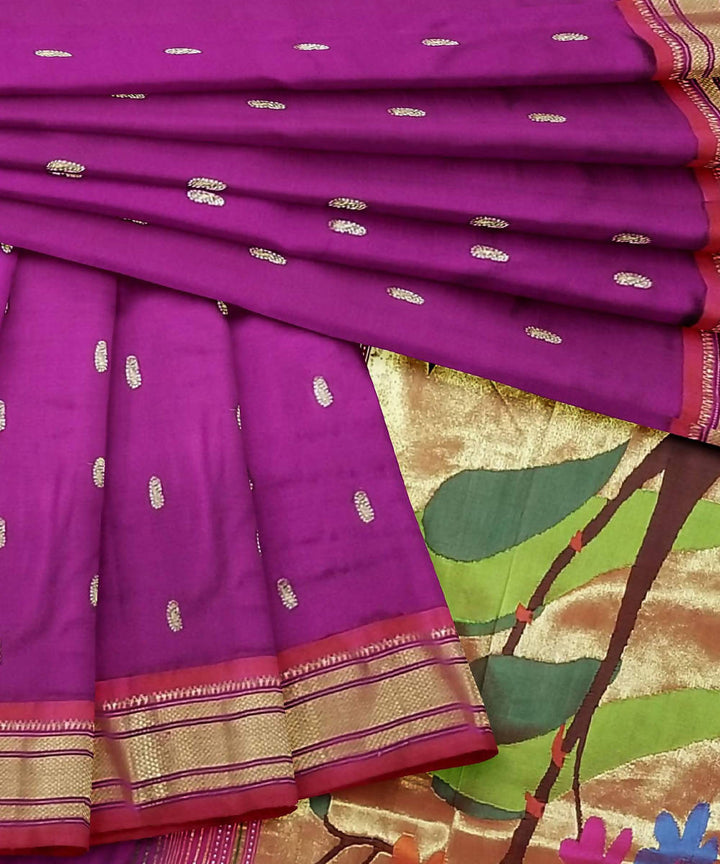 Handwoven purple magenta silk paithani saree