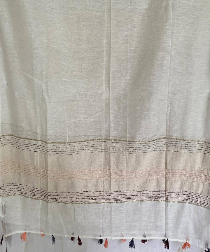 White thread embroidery silk dupatta