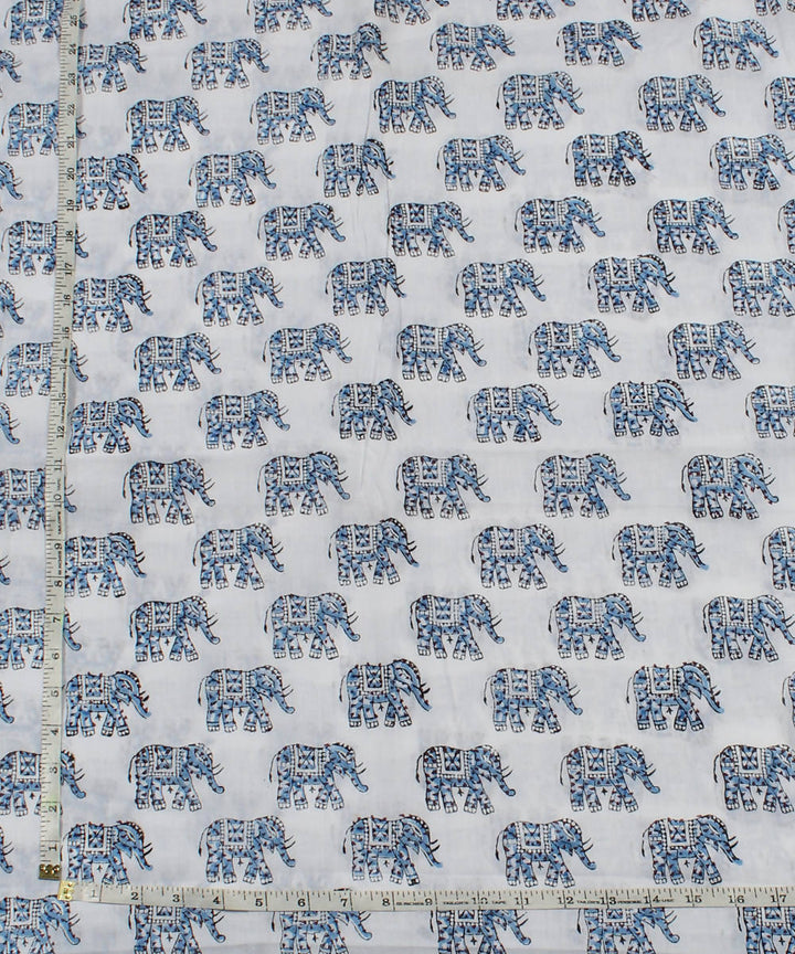 0.6m Blue Elephant Handblock Print Cotton Fabric