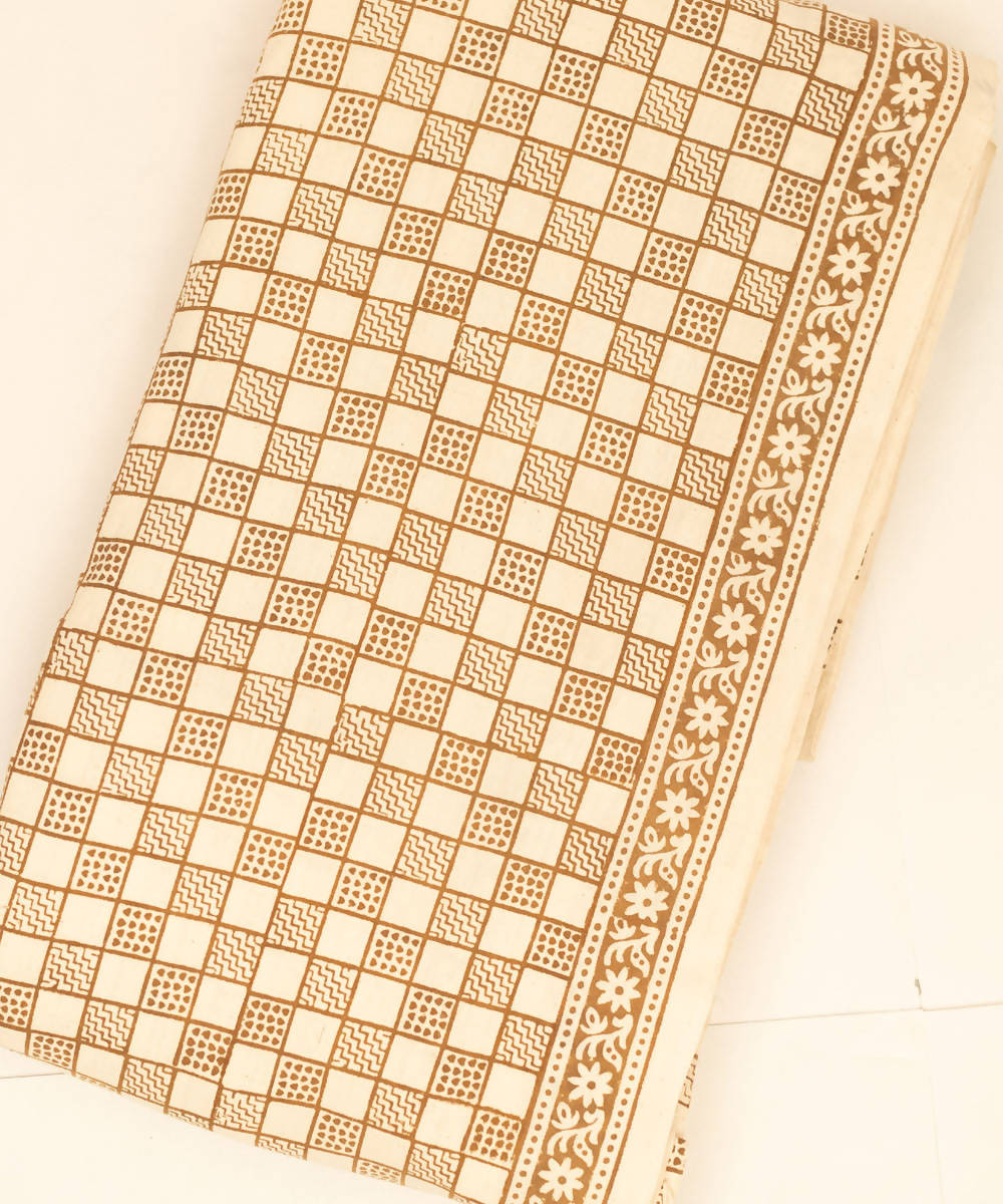 Bagh Hand Printed Cotton White Brown Fabric